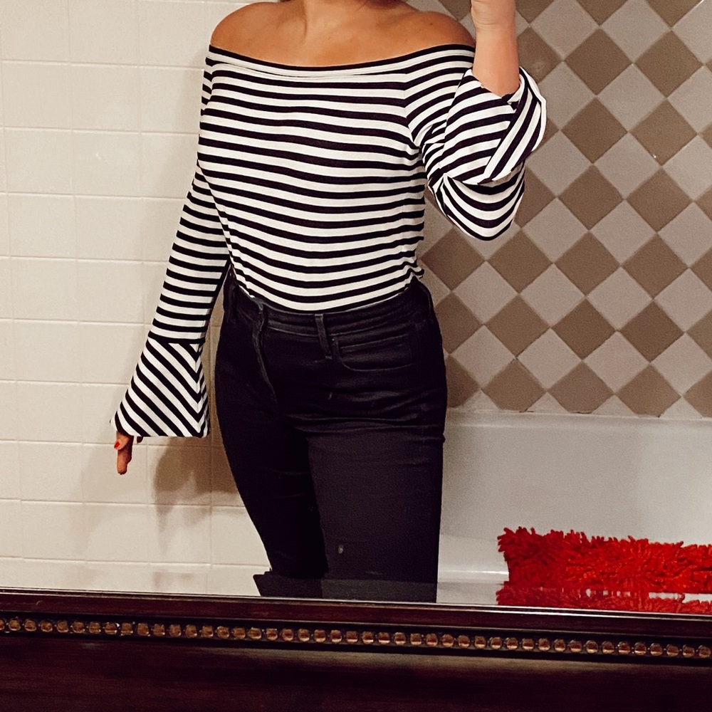 DKNY striped off the shoulder blouse